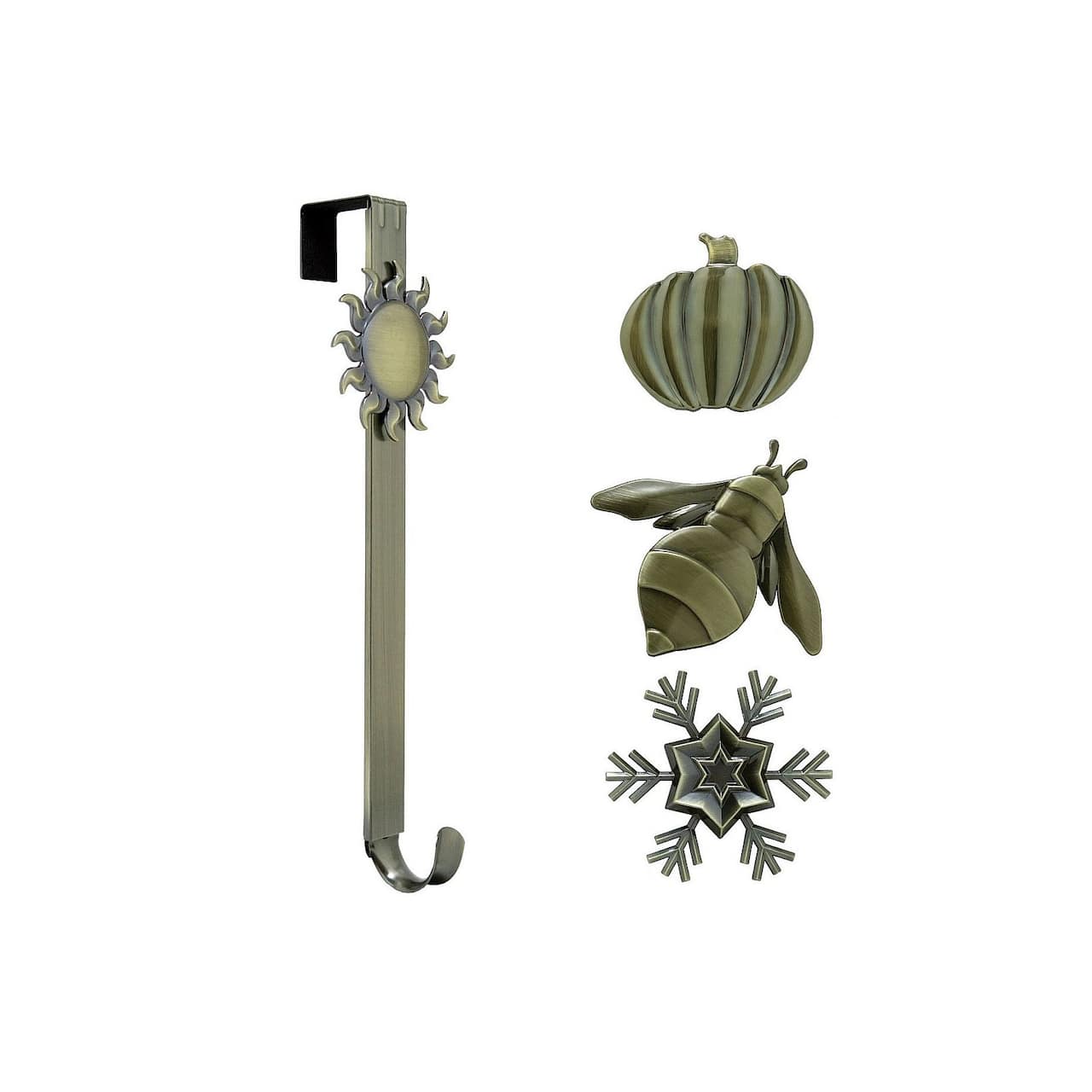 Haute Decor Antique Brass Adjustable Wreath Hanger with Nature Icons